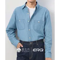ERQ[全棉美式]男士休闲衬衫宽松薄款简约长袖男款复古纯色纹理