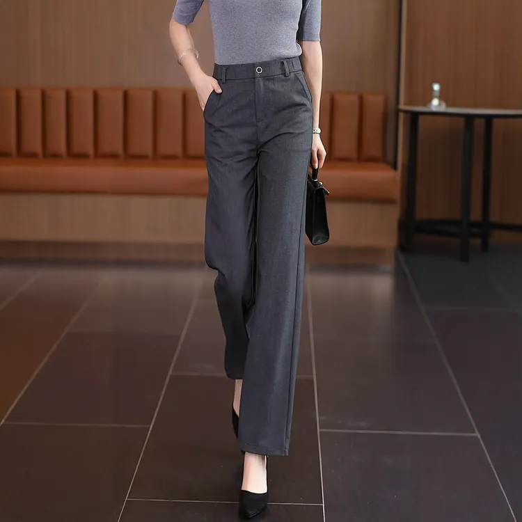直筒裤女士秋季2025新款灰色裤子高腰显瘦职业正装妈妈休闲西装裤