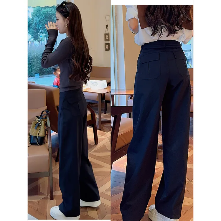 韩版复古弯刀休闲裤女2025秋季新款设计感高腰显瘦垂感百搭直筒裤