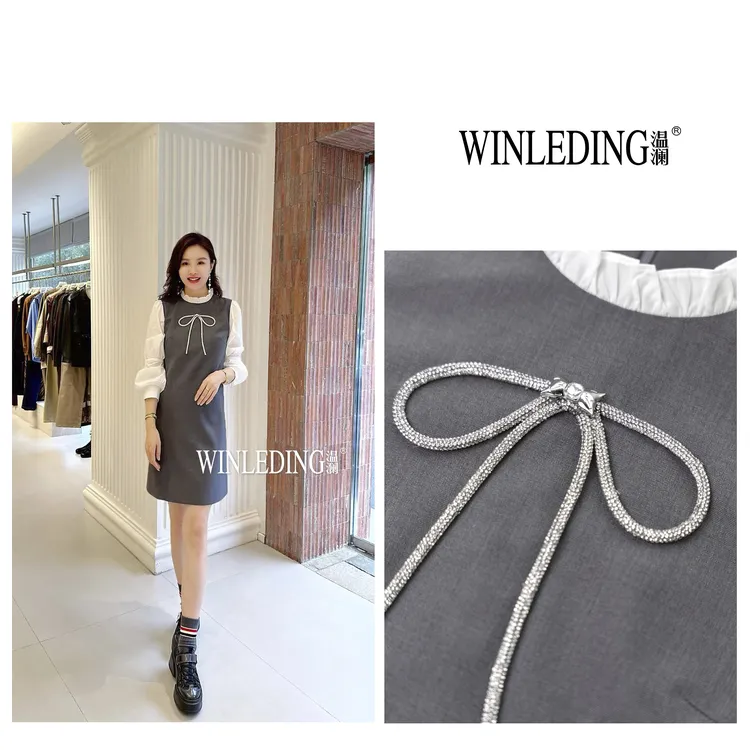 温澜服饰·雅“温妮莎”拼接蝴蝶结连衣裙50905