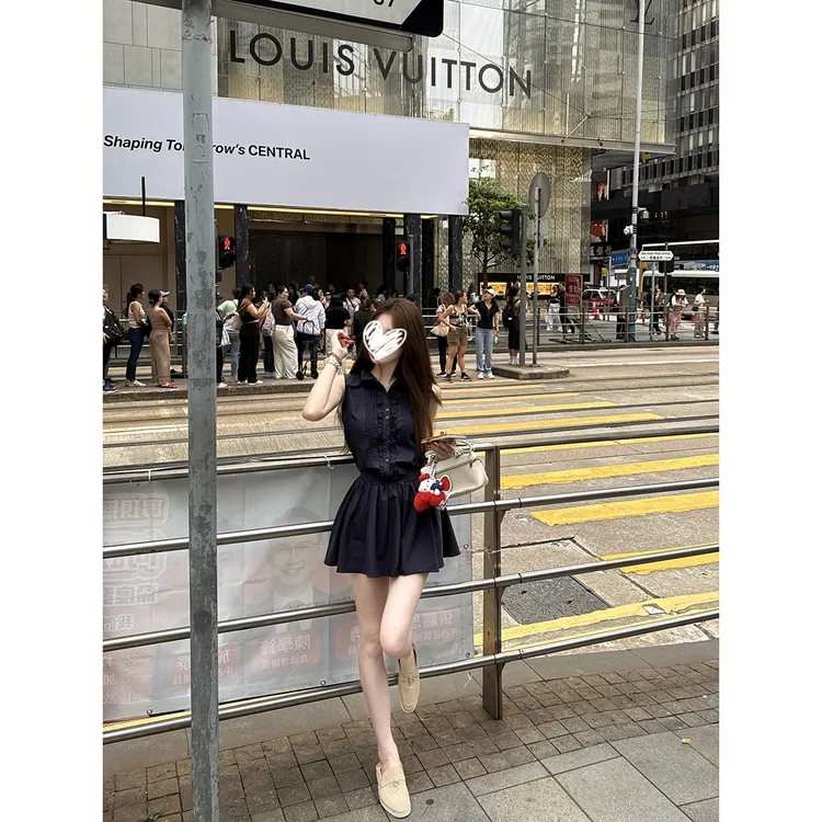 气质老钱风显瘦显白气质衬衫无袖连衣裙无袖衬衫裙2025夏季新款女