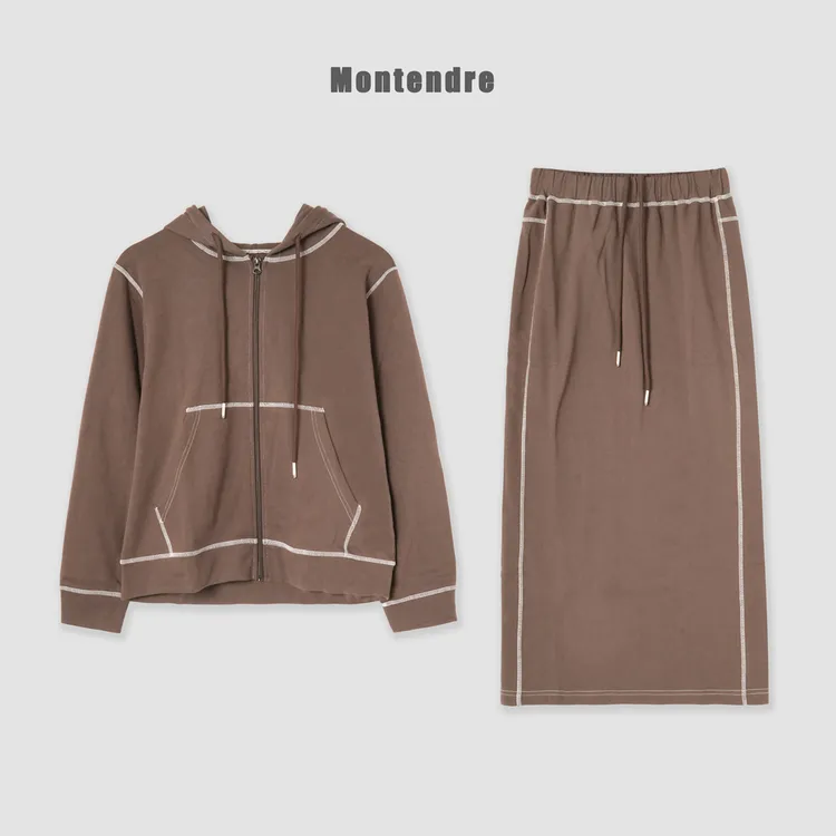 【Montendre】秋季新款 气质通勤连帽拉链长袖卫衣+半裙时尚套装