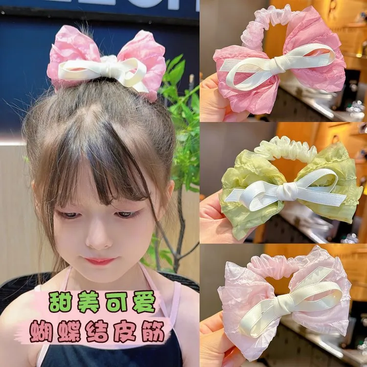 儿童蝴蝶结大肠发圈扎头发女童丸子头皮筋不伤发宝宝头绳2024新款