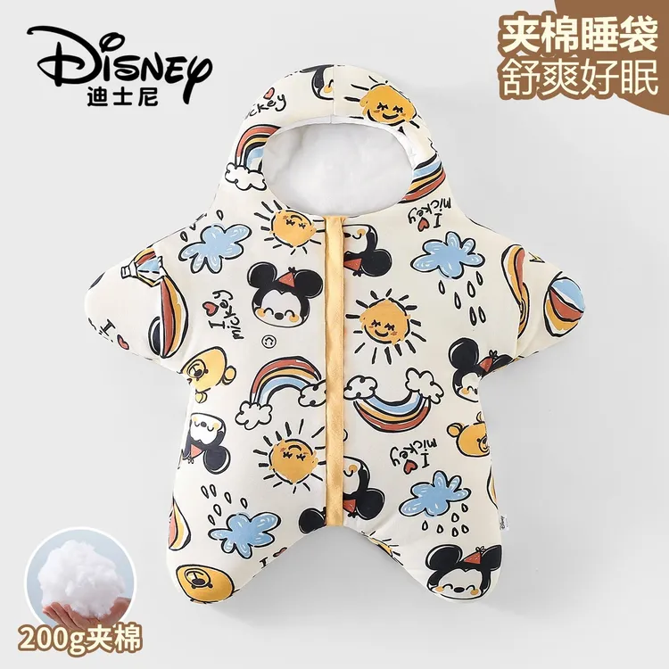 Disney/迪士尼婴儿睡袋冬款恒温儿童纯棉防踢被分腿宝宝睡袍家居