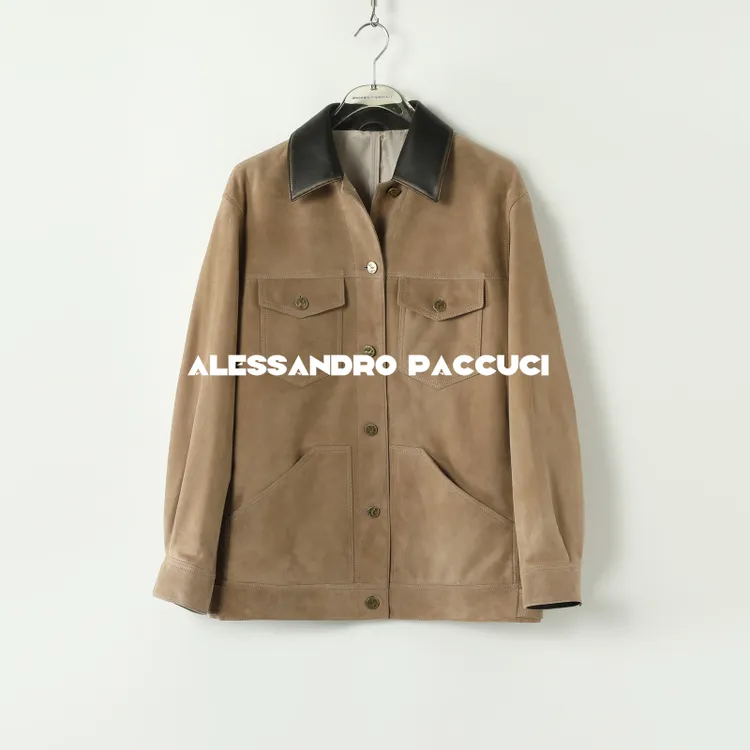 AP洛哥43028PY【黑标系列】进口羊皮翻领撞色复古感休闲廓形皮衣秋