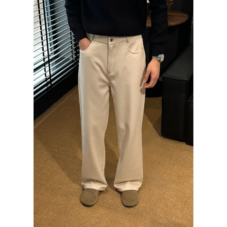 Winson|[莱赛尔混纺加绒]冬季松紧直筒裤铆钉设计加绒休闲长裤