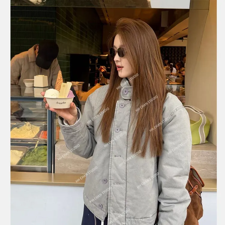 HH.CHAN“灰色底特律”100%棉特调水泥灰色做旧加厚棉服HH53J40935