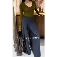 爱唯依（F）-多褶无腰头阔腿直筒休闲裤 （657R0522#）VRNCEWEI