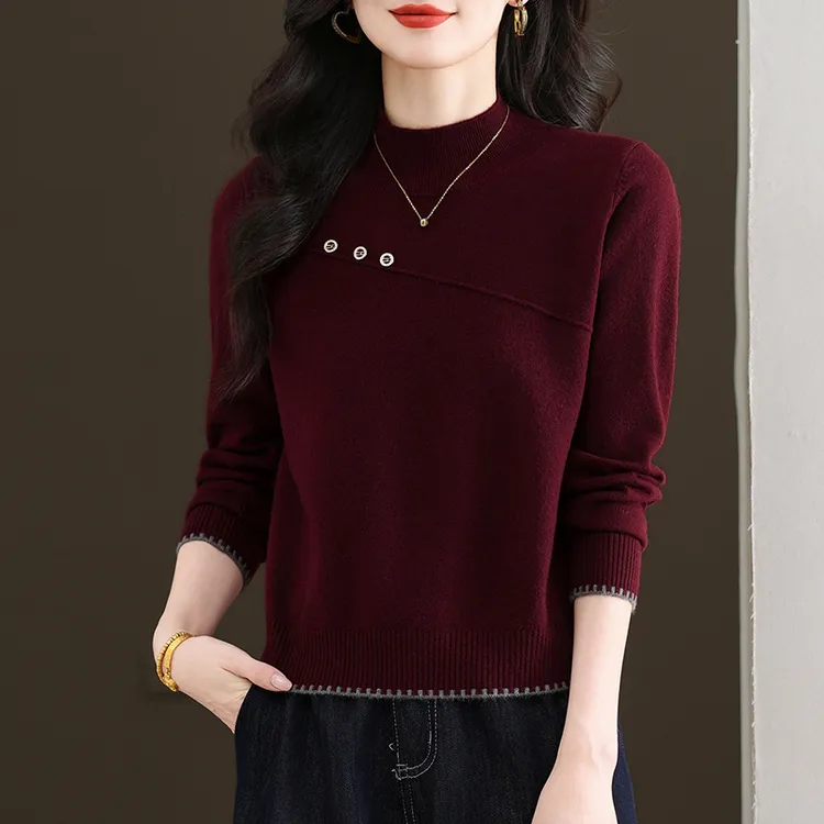半高领羊毛衫毛衣女秋冬季新款妈妈洋气内搭宽松针织打底衫女装厚