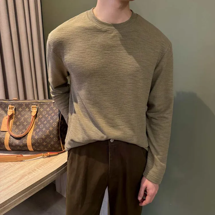 WUSHE物社【轻盈抗球】男士时尚休闲褶皱打底衫纯色宽松极简针织T恤