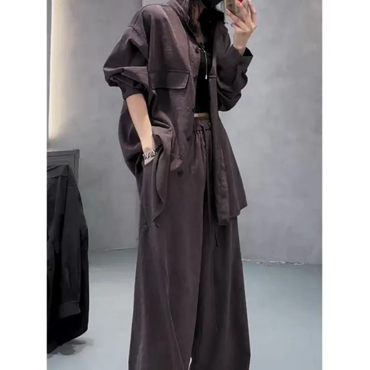 2025年早春网红新衣潮时髦百搭休闲洋气韩版宽松衬衫阔腿裤套装女