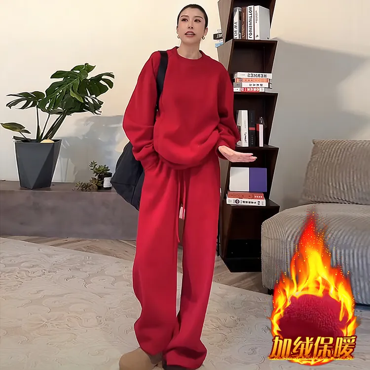 高含棉加厚休闲运动服套装女2025年秋冬新款长袖卫衣阔腿裤两件套
