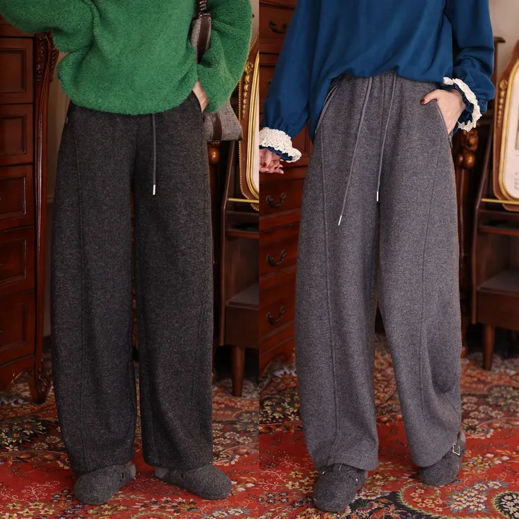 陈大器【毡房炊烟】港风复古加绒弯刀休闲高腰百搭长裤JC1989628