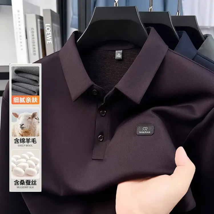 【春秋款】男士高端含桑蚕丝绵羊毛Polo衫，亲肤细腻不闷汗
