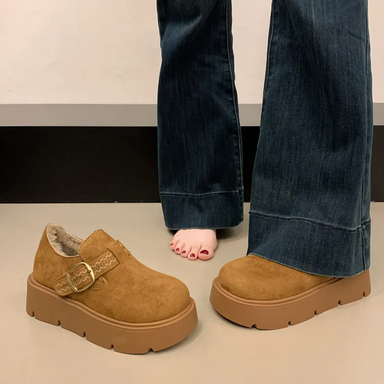 厚底勃肯鞋单鞋女款加绒保暖2025新款冬季一脚蹬加厚棉鞋雪地靴子