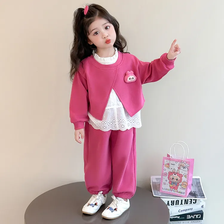 女童套装2025秋季休闲时尚洋气甜美公主套装纯色纯棉小女孩两件套