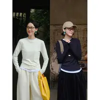 麻霖冬新品柔软亲肤澳绒磨毛圆领显瘦针织打底衫长袖T恤上衣