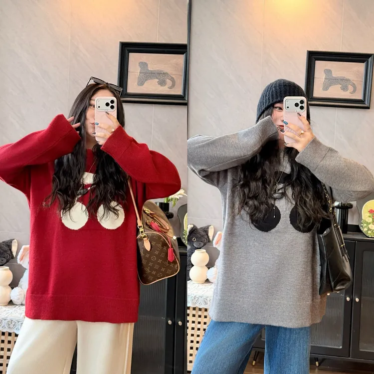 花契“巴黎落莓”大码女装冬季宽松200斤胖mm软糯樱桃毛衣15948-H