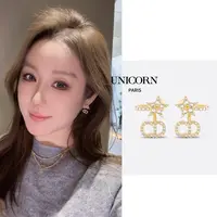 铜合金仿珍珠耳饰 经典镶钻五角星耳环女 ES0663