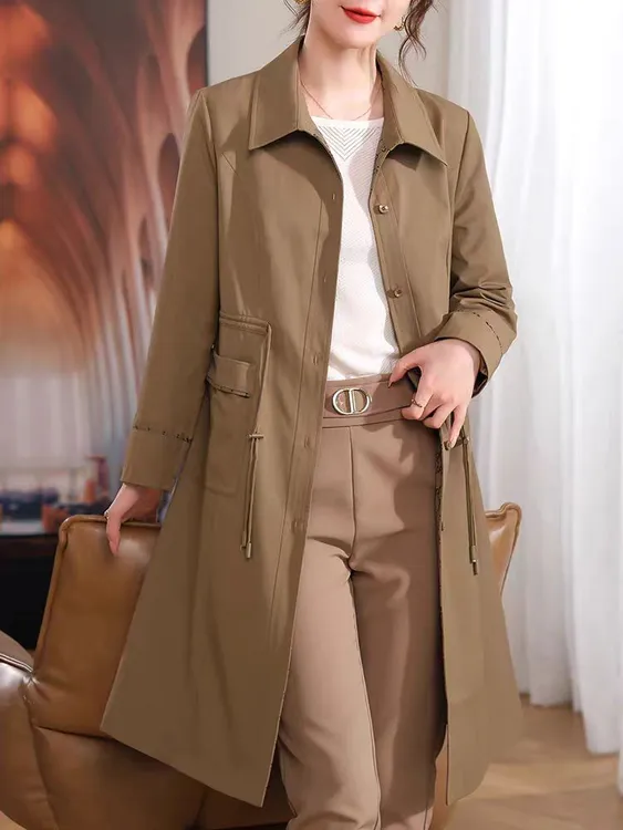 【F3508】风衣中长款2025年女装大码洋气显瘦潮气质高档防晒韩版