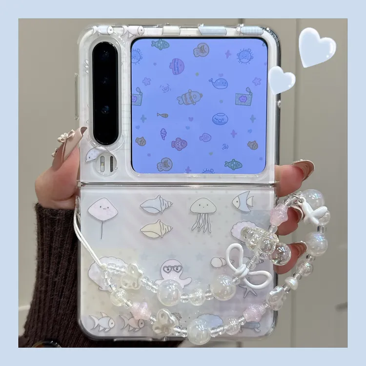 适用华为purax折叠屏手机壳pocket2满屏彩色novaFlip贝壳水母链条