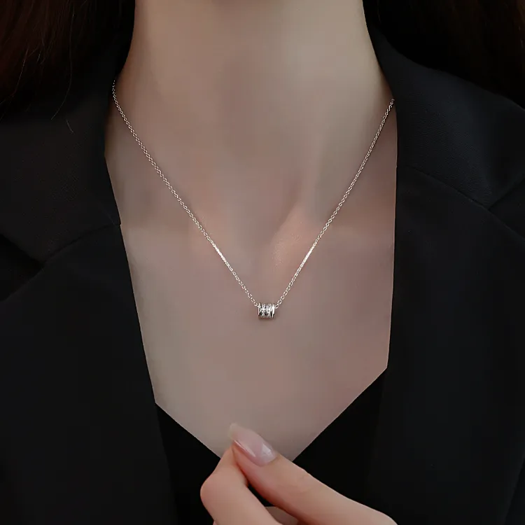 坠链均足银锆石 999纯银小蛮腰项链女2025毛衣链足银颈链锁骨链