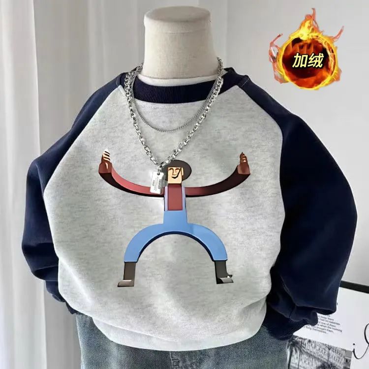 2025冬季热梗约翰的农场挖掘机里腌萝卜圆领卫衣服男女童加绒上衣