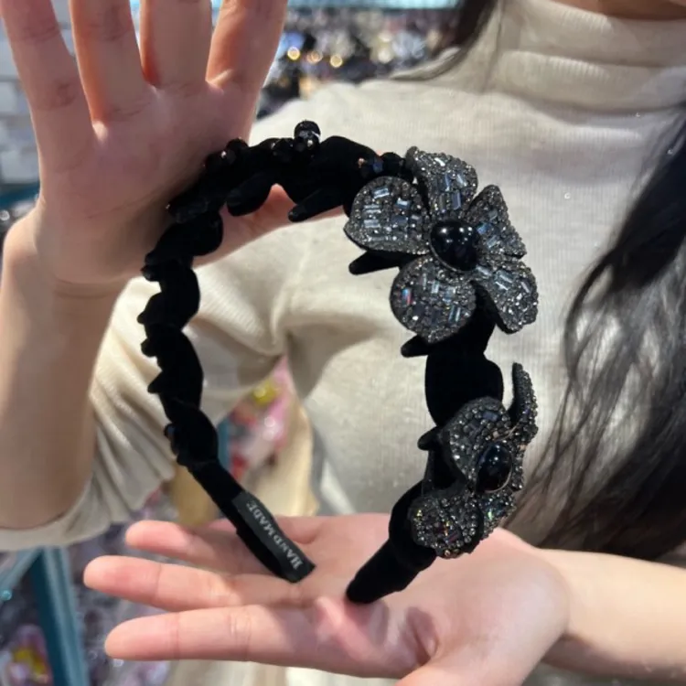 气质减龄网纱水钻发箍女外出蓬松高颅顶头箍洗脸压发带齿防滑发卡