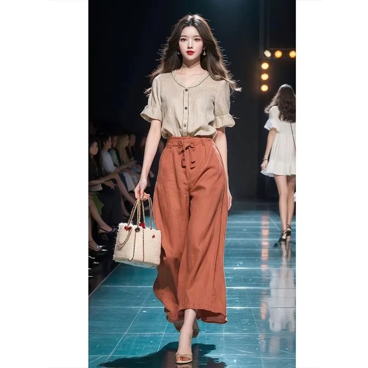 2025年夏季新款洋气小众设计感上衣裤子两件套时尚高级感百搭气质