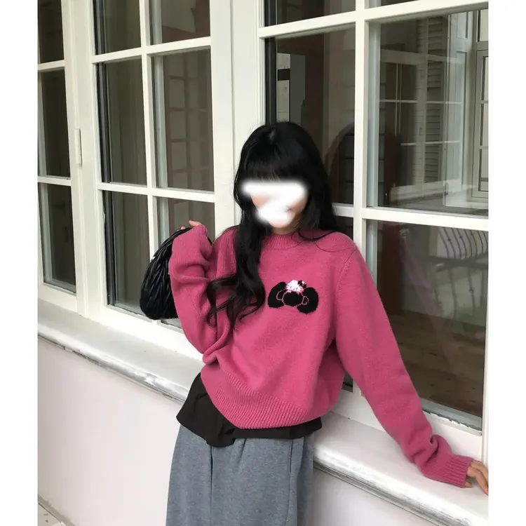 巨显白KITTY蝴蝶结猫毛衣韩国秋冬套头针织衫网红百搭ins慵懒风女