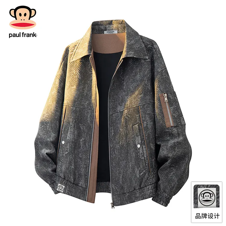 PaulFrank/大嘴猴美式扎染工装外套男士2025秋季翻领休闲防风夹克