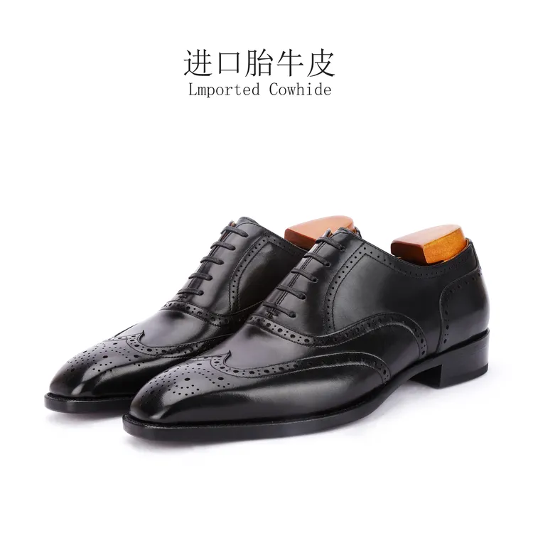 雕花牛津鞋手工琴底胎牛皮时尚皮底固特异真皮男士商务皮鞋系带