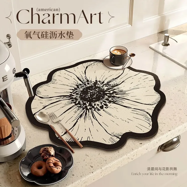 蔷薇花轻奢高档沥水垫高级餐桌耐高温厨房餐具垫台面防滑吸水耐脏