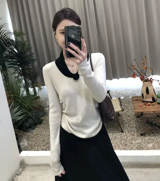 法式玫瑰~女毛衣内搭秋冬新款设计感V领针织打底衫上衣G9-57