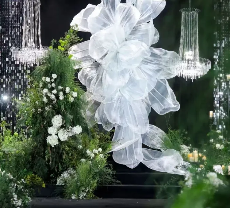 巨型欧根纱花褶皱美塑花婚礼大型背景手工橱窗纸花婚庆装饰