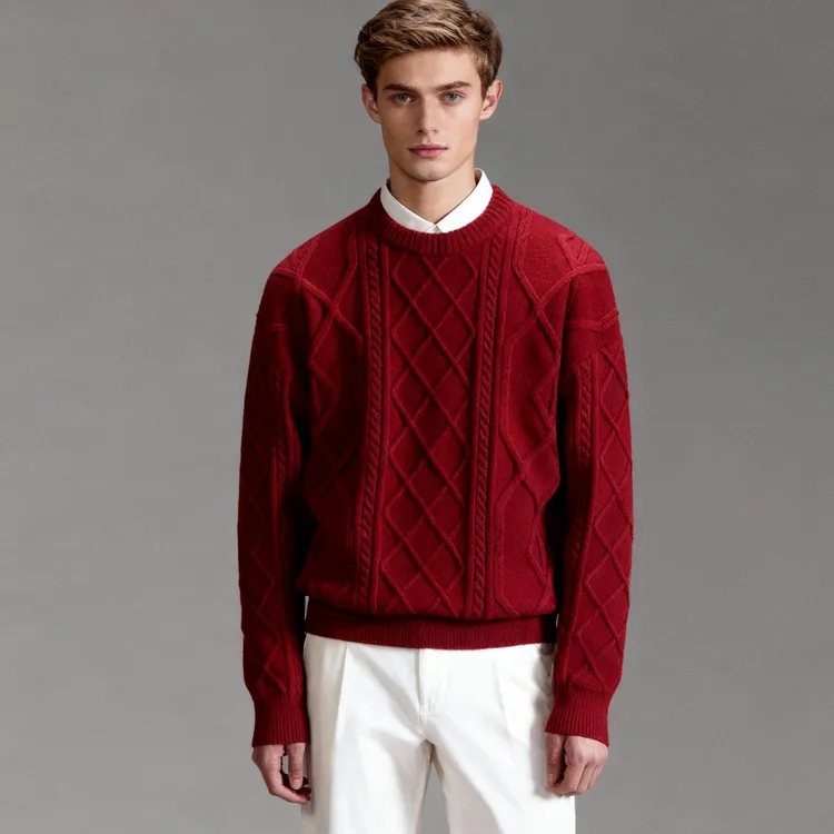 高级感圣诞麻花套头毛衣男冬季加厚内搭老钱风痞帅慵懒风针织上衣