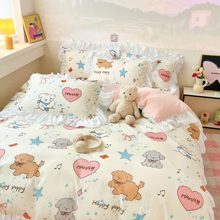 超柔软水洗云朵棉韩式床上用品四件套学生宿舍单人被套床单三件套