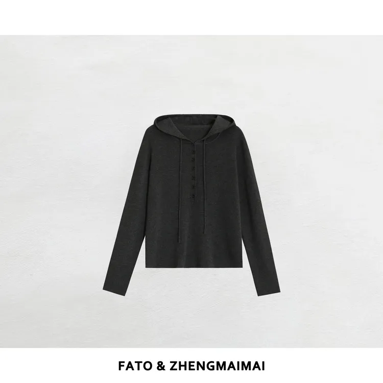 【郑买买】暖雾灰 秋冬款高冷酷飒经典百搭显瘦连帽针织衫CC50821M4