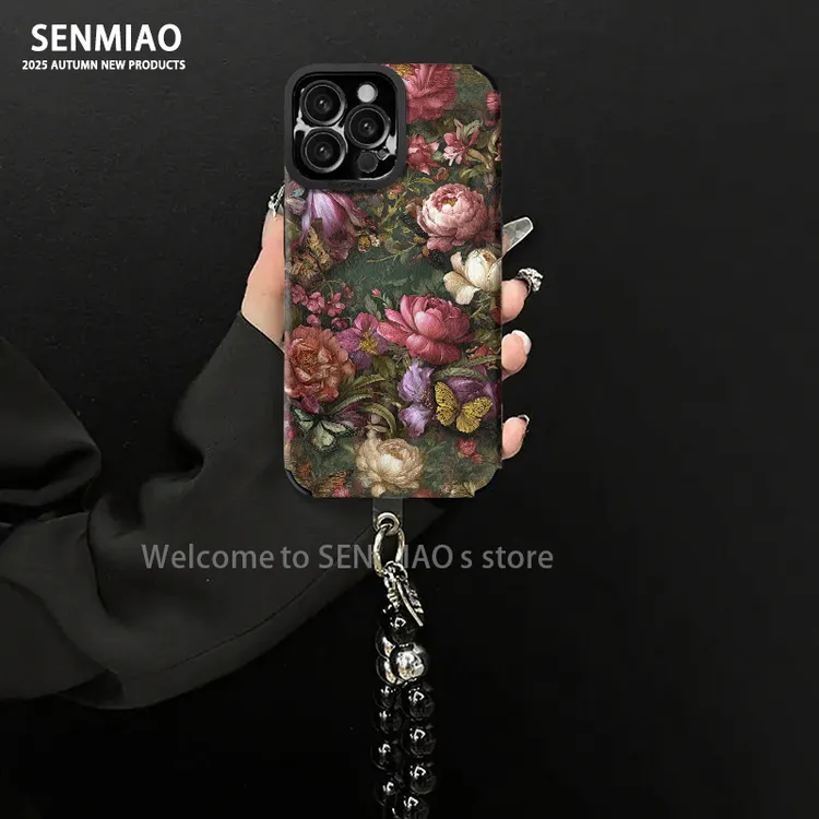适用【苹果/oppo/华为/vivo/小米】轻奢花朵小羊皮防摔手机壳女款