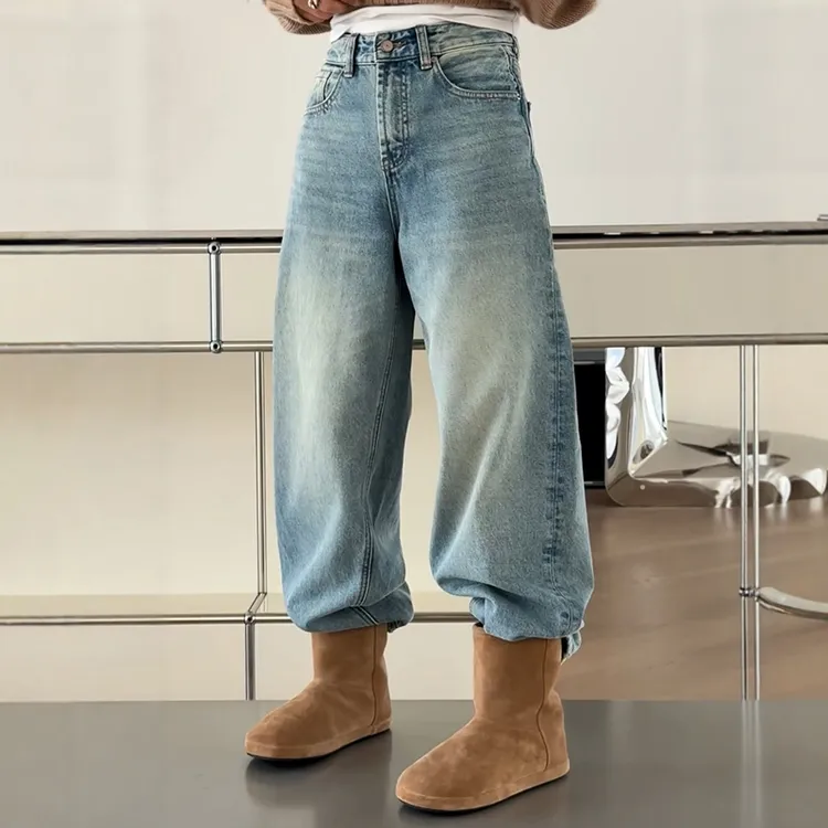 现货 诗歌兰18063新款25年冬水洗磨破牛仔裤抓毛直筒欧洲站K07