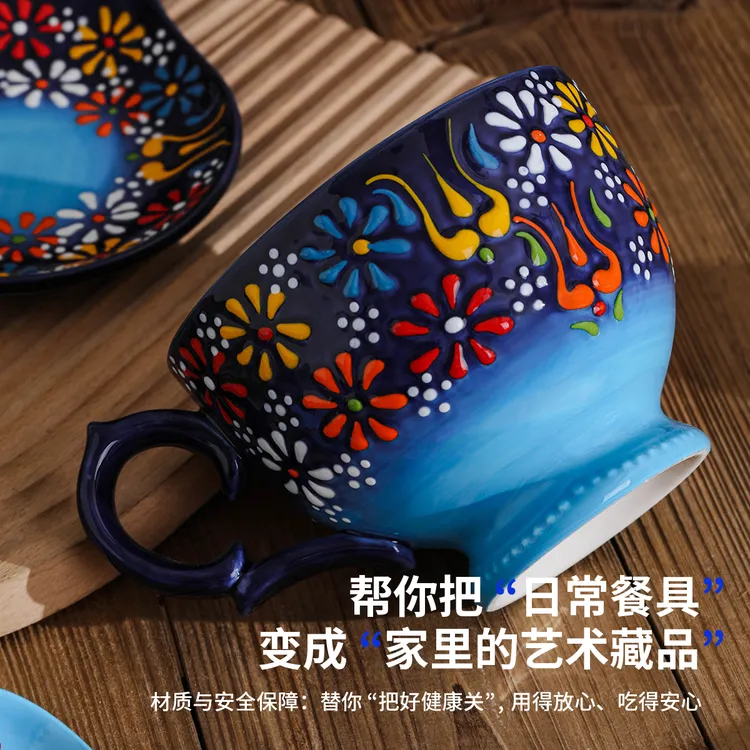 蓝贵爆款牛奶燕麦大早餐杯手绘创意釉下彩耐高温情侣圣诞生日礼盒