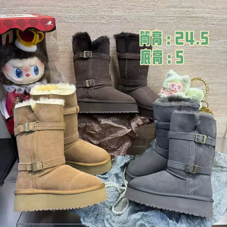 高筒骑士靴 新款轻底防滑底片上面拼接羊皮毛一体 8115-1H