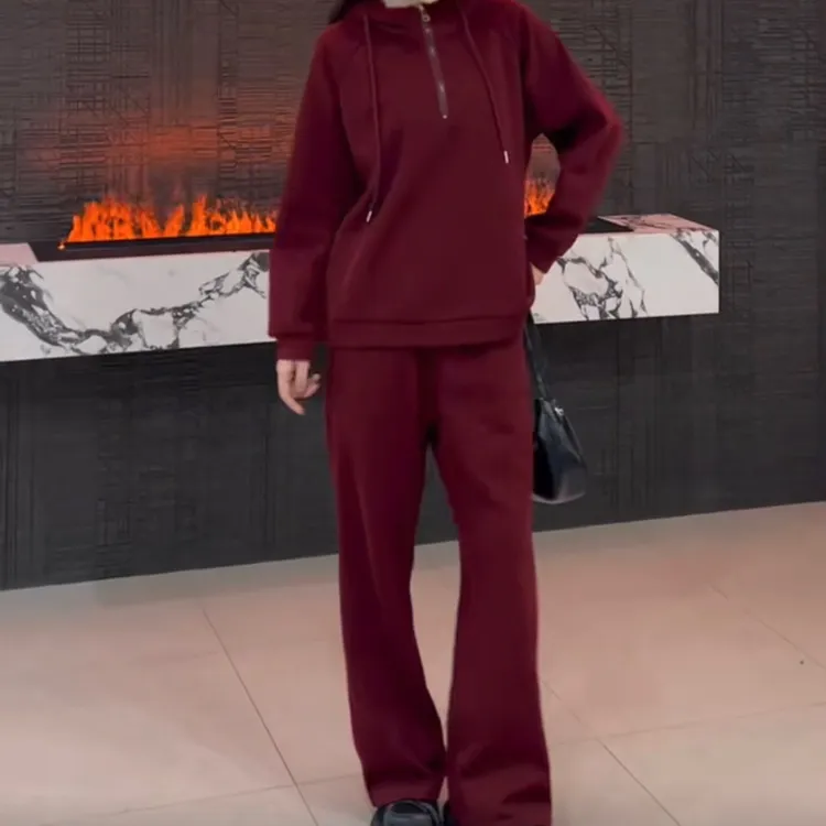9838-2025年秋季新款时尚洋气显瘦加绒上衣+裤子两件套