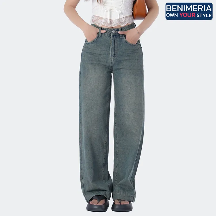 Benimeria/贝妮雅-百搭高腰牛仔裤女夏秋宽松显瘦直筒阔腿裤垂感