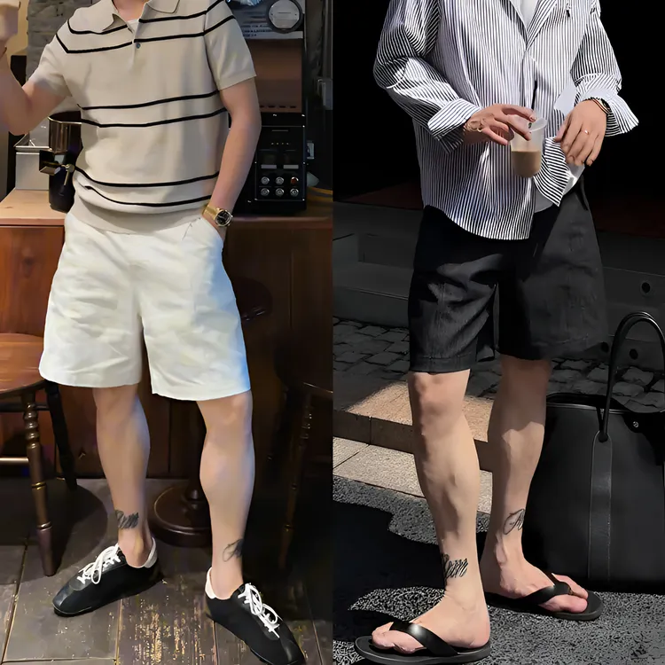 高级感男装夏季新款中腰微宽松直筒中裤男士时尚痞帅慵懒风男装