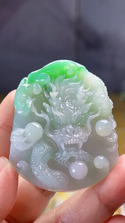 天然缅甸翡翠细腻水润白底青飘阳绿龙牌毛货买断需抛光55-43-13