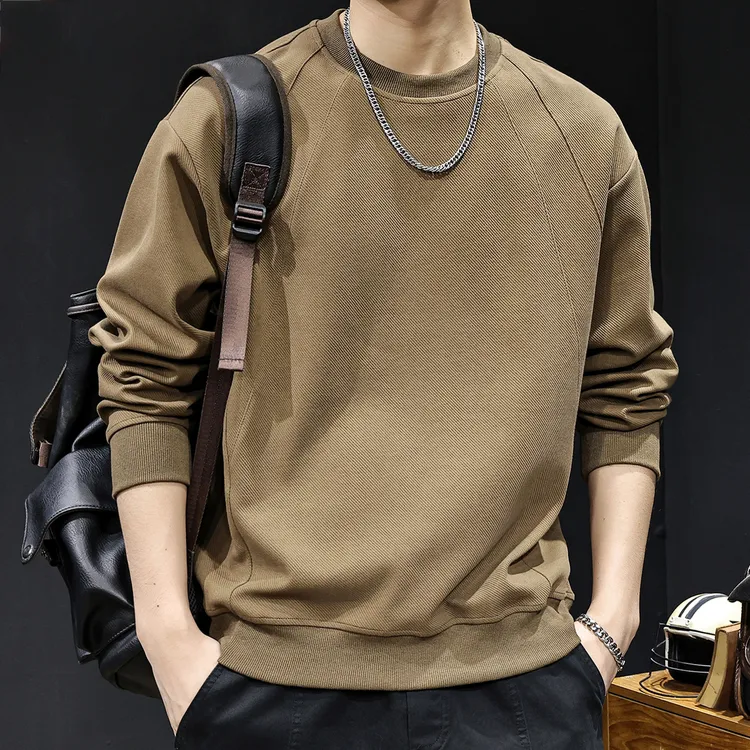 U&PURA插肩袖拼接纹理感男士卫衣秋季2025新款潮牌大码长袖百搭