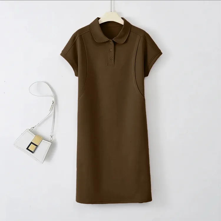 衣品纯棉polo领短袖连衣裙女夏季2025新款简约休闲宽松直筒显瘦t