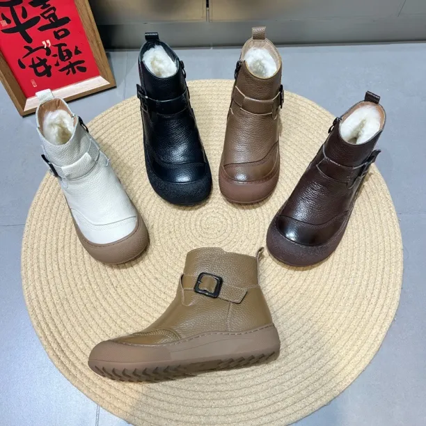 718软底冬季新款厚底平底防滑舒适百搭加绒加厚保暖短靴妈妈鞋