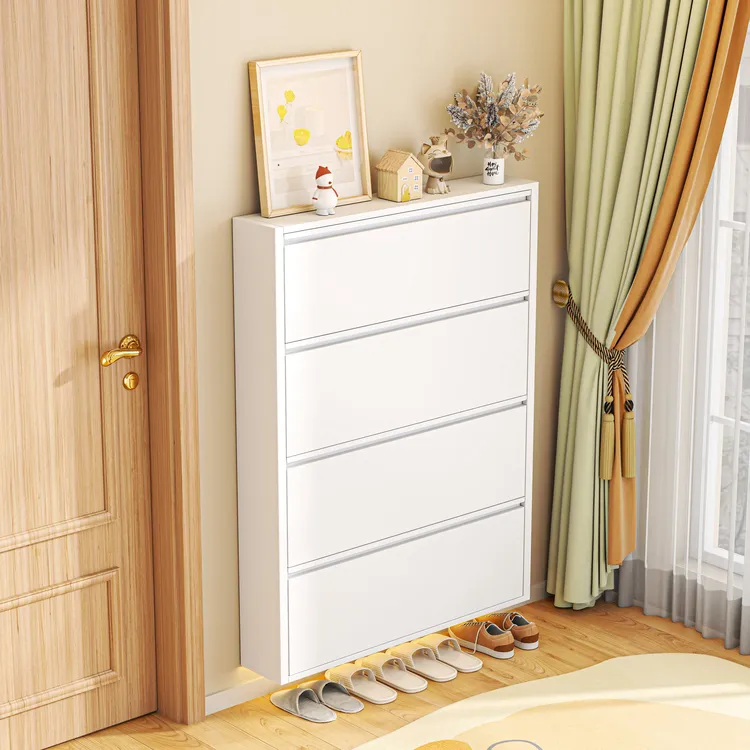 10cm超薄钢制翻斗挂墙悬空一体小户型家用入户极窄鞋架门口玄关柜